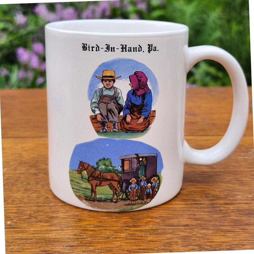 VTG 80s Bird-In-Hand PA Amish Mug Walter J Seibold Horse Buggy Cottagecore Rare - Picture 1 of 7
